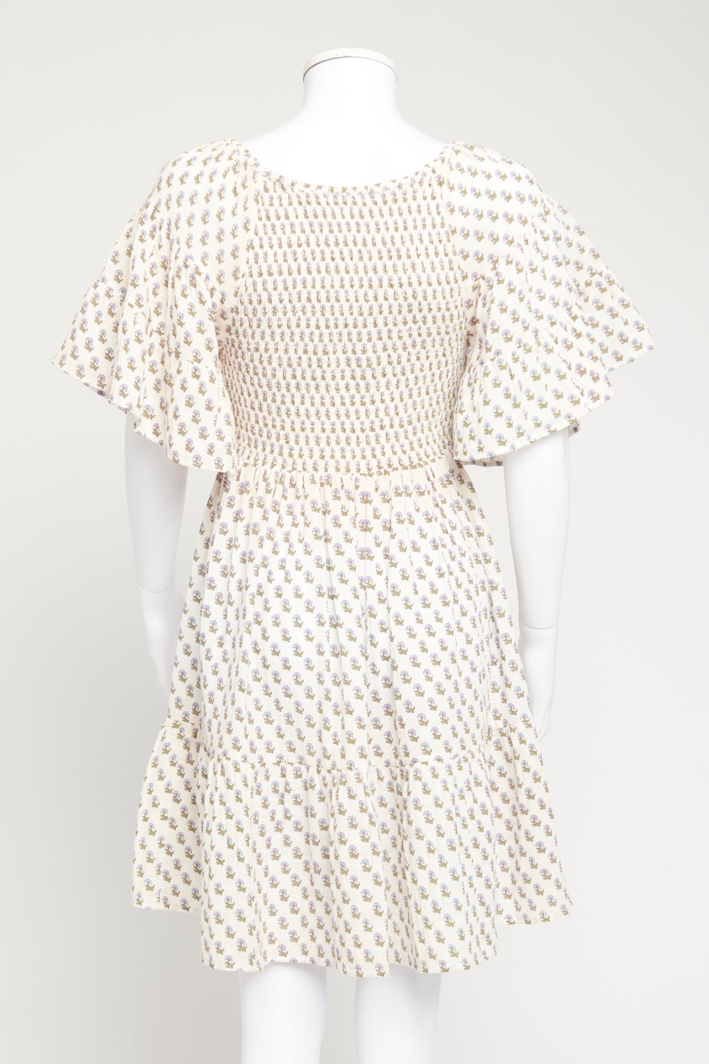 Cream Block Print Soraya Smocked Mini Dress
