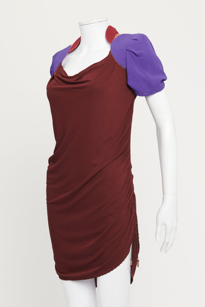 2009 Burgundy Viscose Preowned Draped Mini Dress