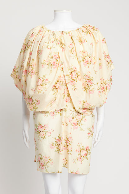Cream Floral Puff Ball Preowned Mini Dress