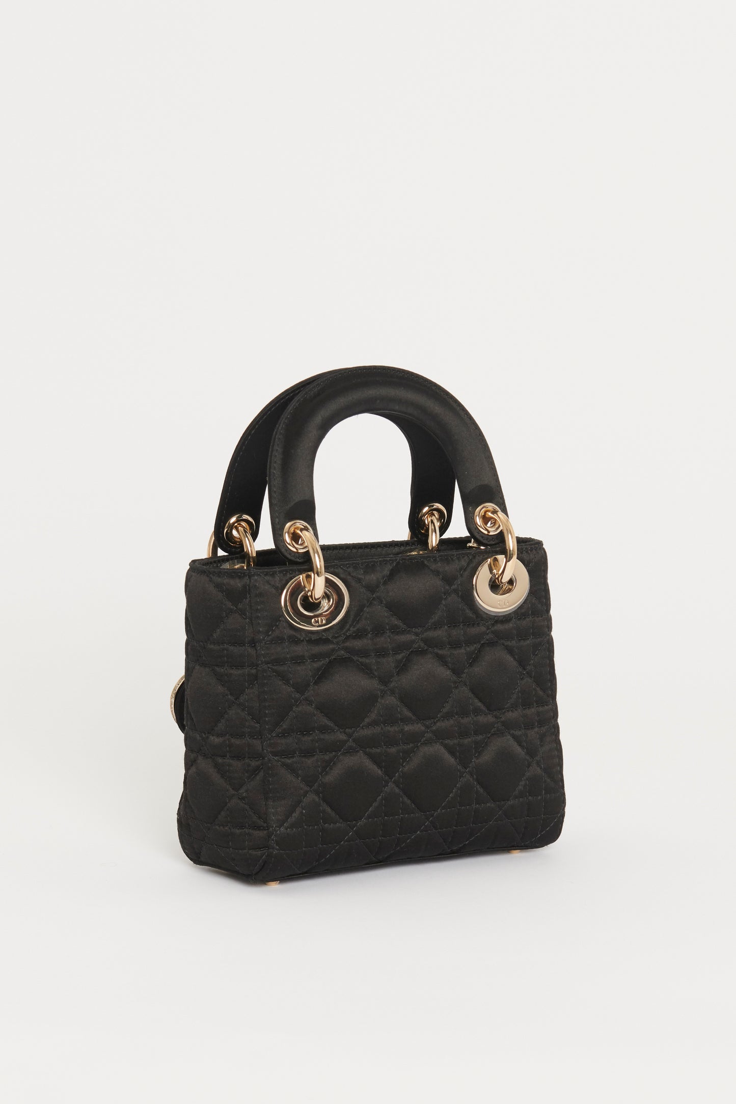 2019 Black Satin Lady Dior Mini Preowned Bag with Swarovski Crystals