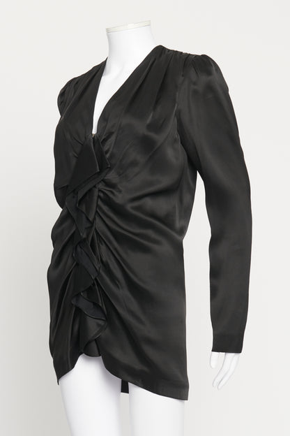 2017 Black Long Sleeve Ruffle Preowned Mini Dress