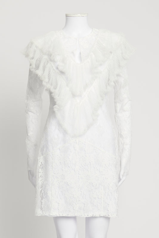 White Lace Ruffle Preowned Mini Dress