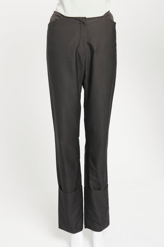 Black Straight Leg Rolled Hem Preowned Trousers