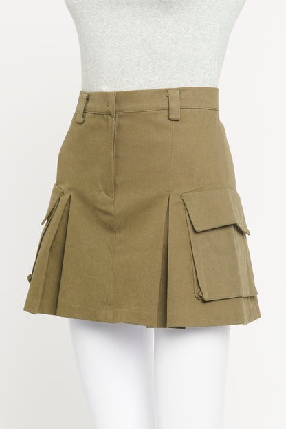 Khaki Box Pleat Preowned Mini Skirt