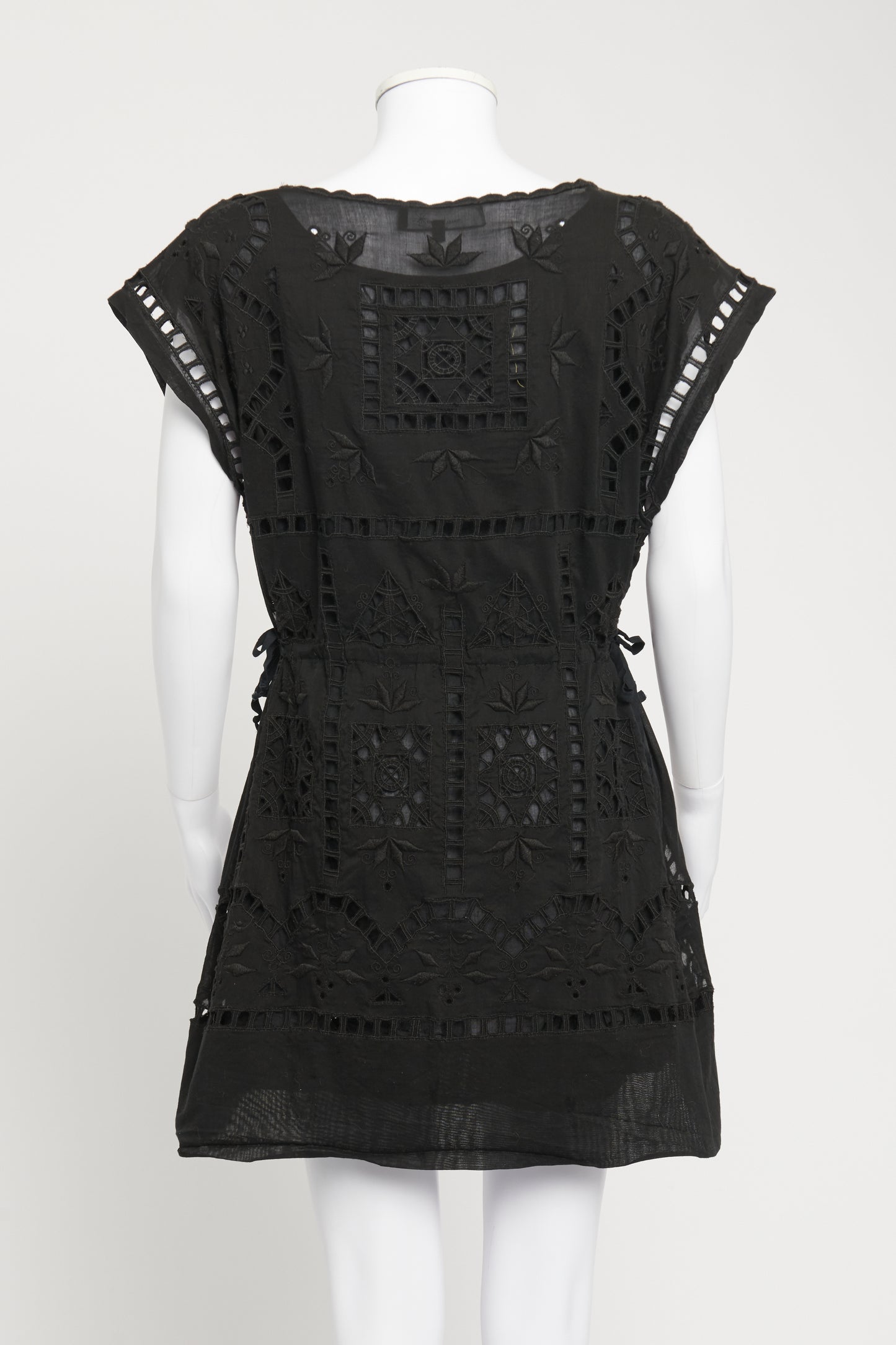 Black Embroidered Cut Out Preowned Mini Dress