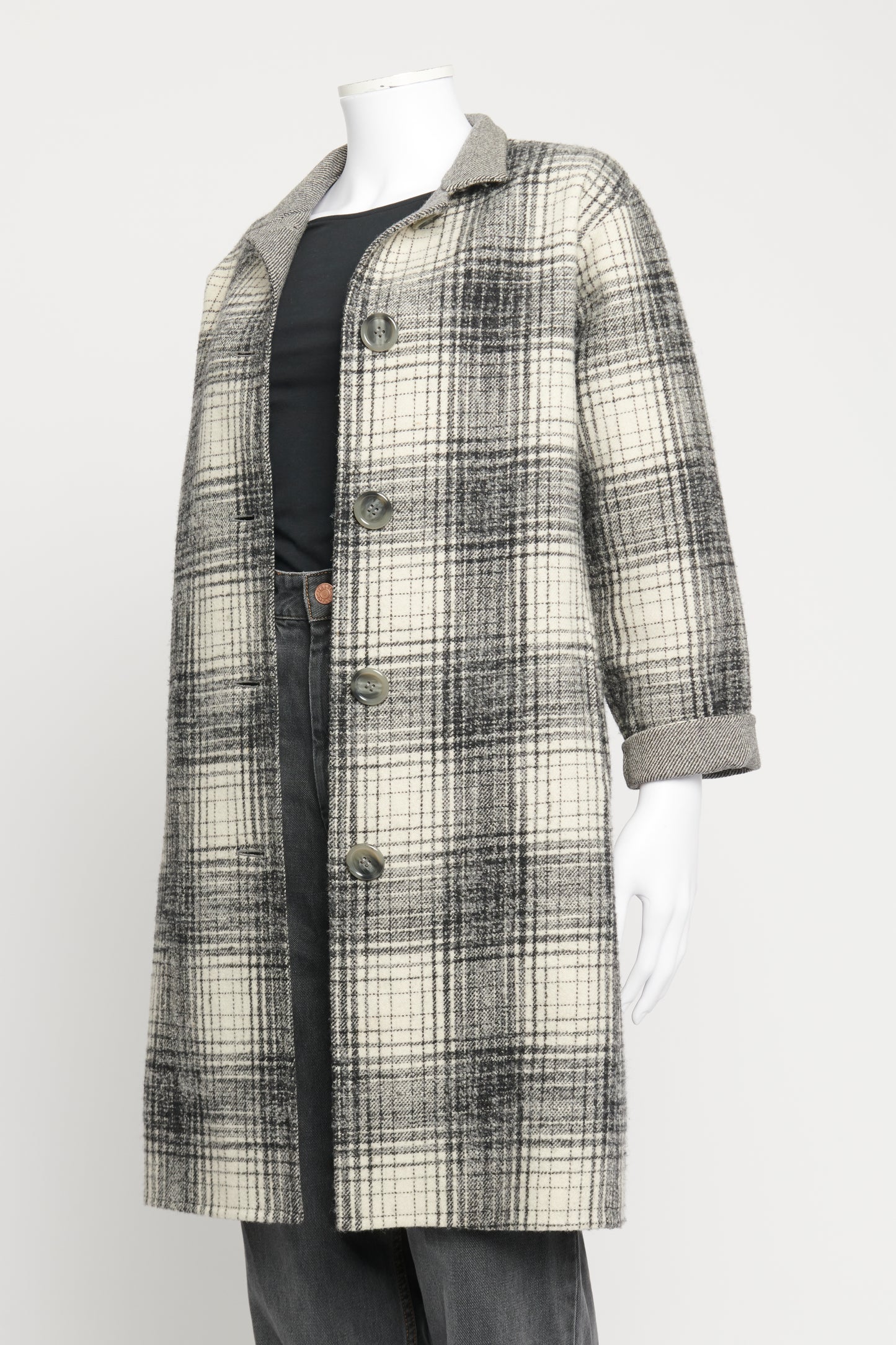 Grey Checkered Fleece Preowned Coat