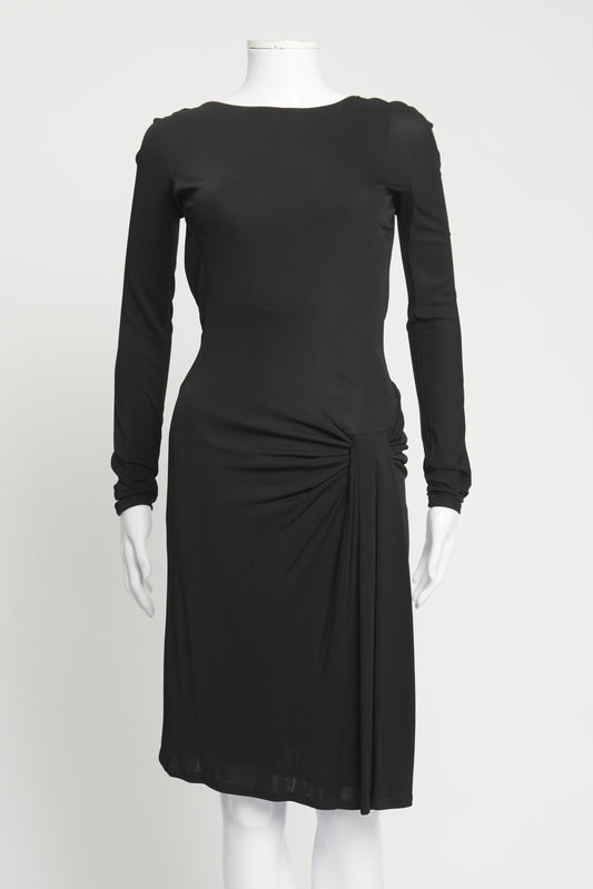 2009 Black Ruched Backless Preowned Midi Dress