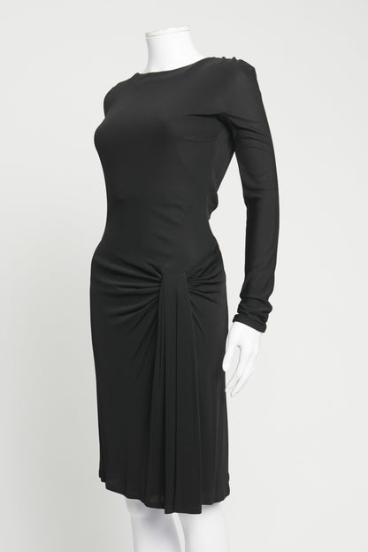 2009 Black Ruched Backless Preowned Midi Dress