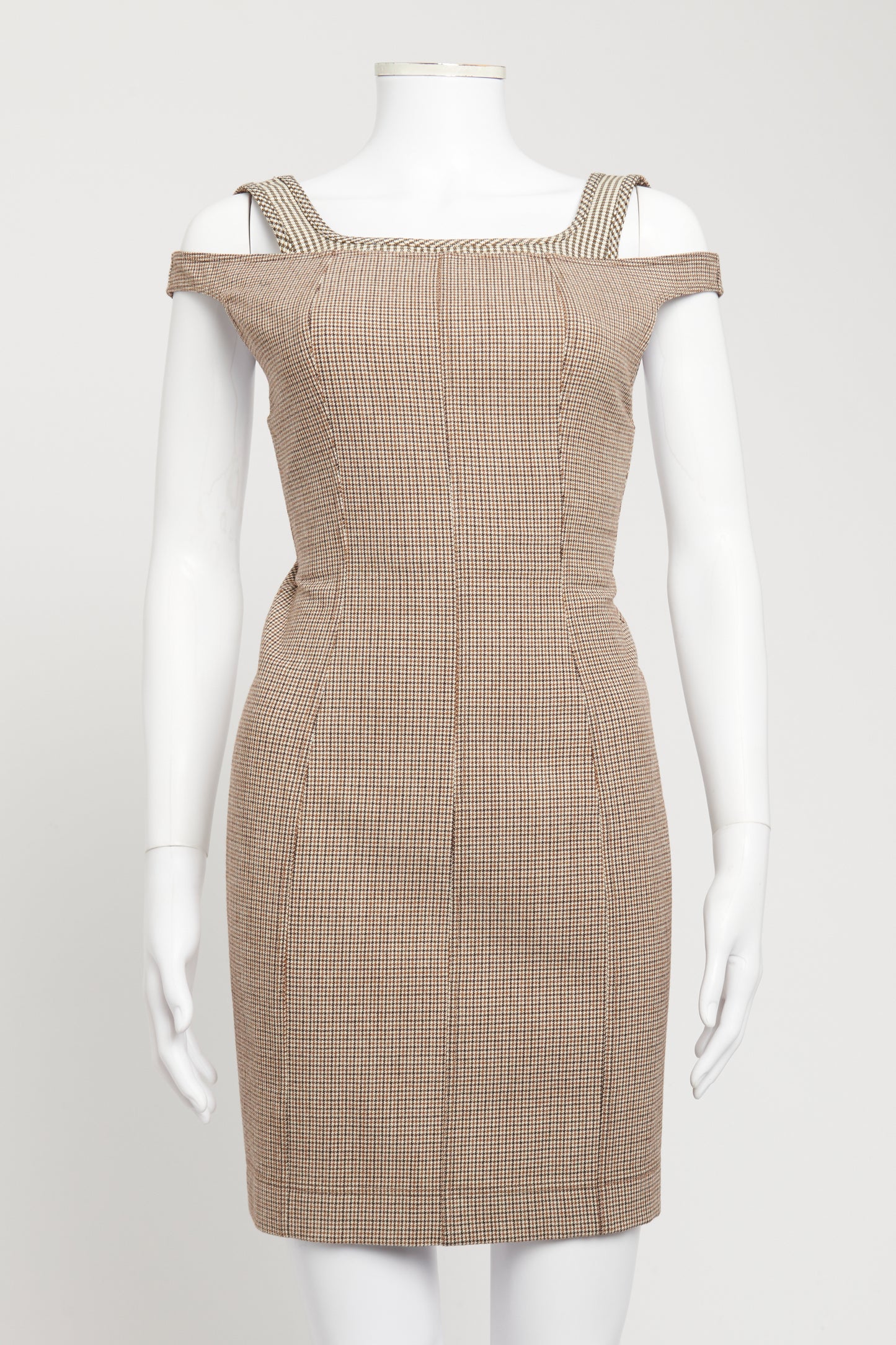 2022 Checkered Wool Preowned Saddle Bib Mini Dress