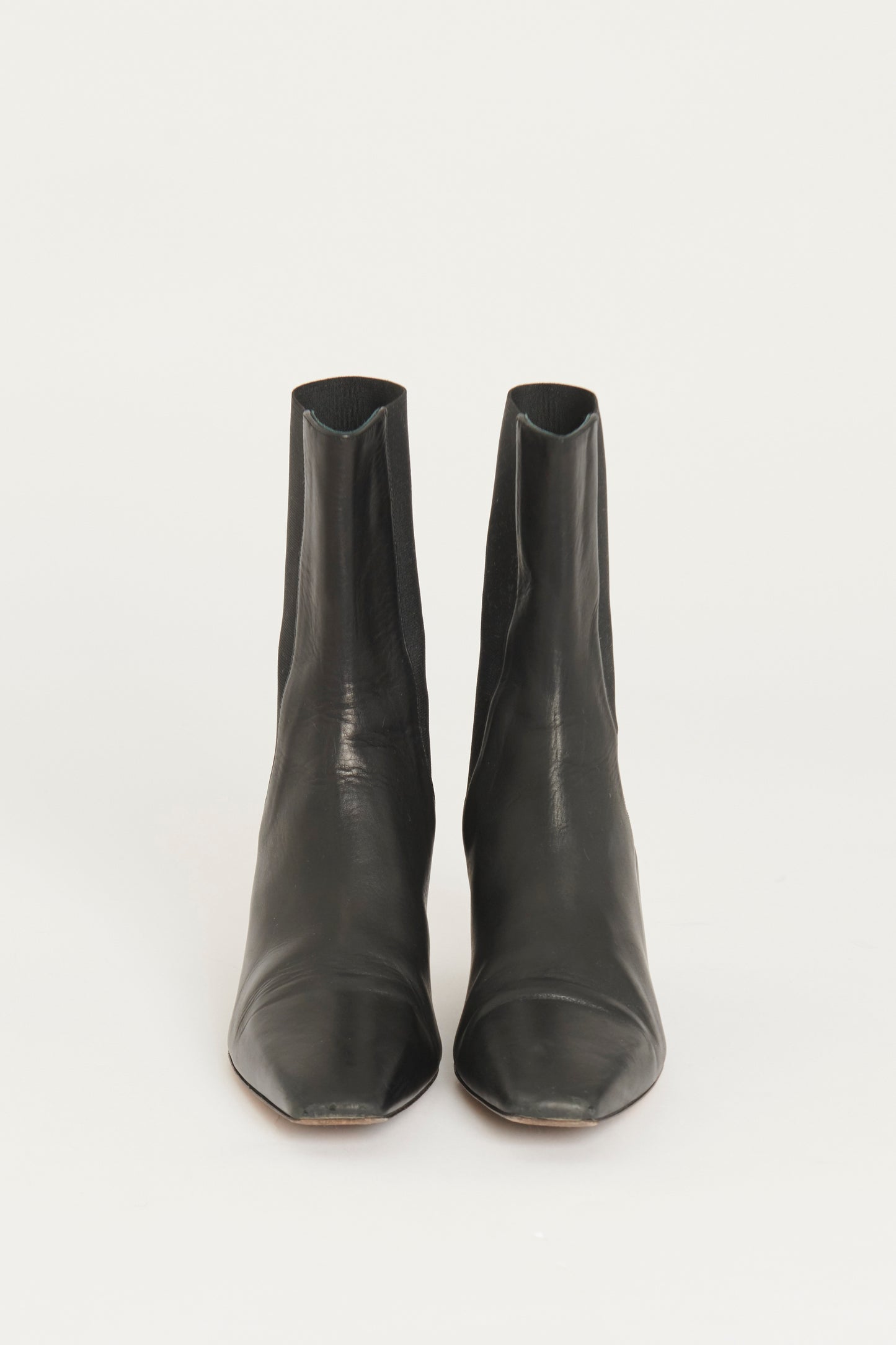 Black Leather Preowned Mini Boot Heel