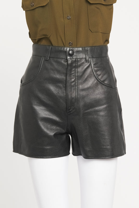 SELFRIDGES 2014 Black Leather Preowned Mini Shorts