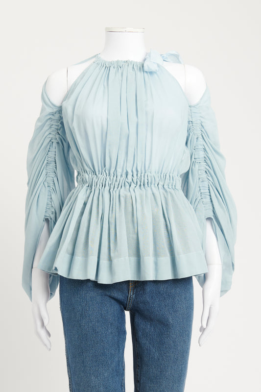 Pale Blue Cold Shoulder Cotton Long Sleeve Preowned Top