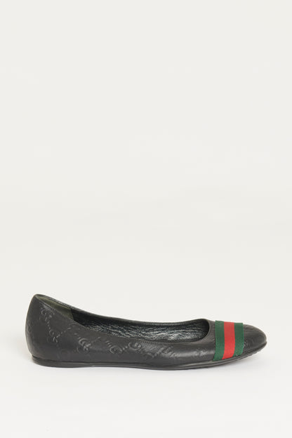 Black Guccissima Preowned Ballet Flats With Web Accents