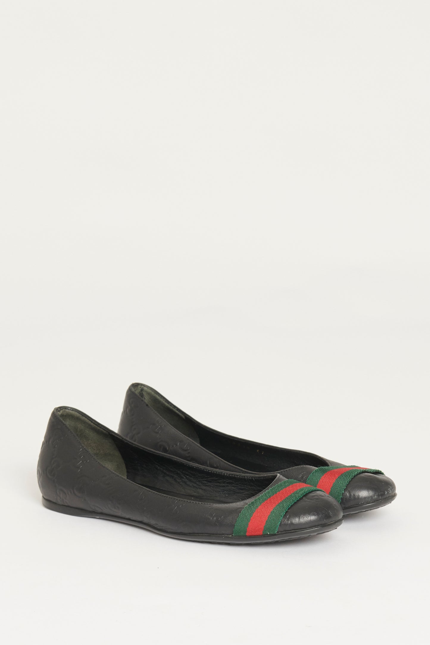 Black Guccissima Preowned Ballet Flats With Web Accents