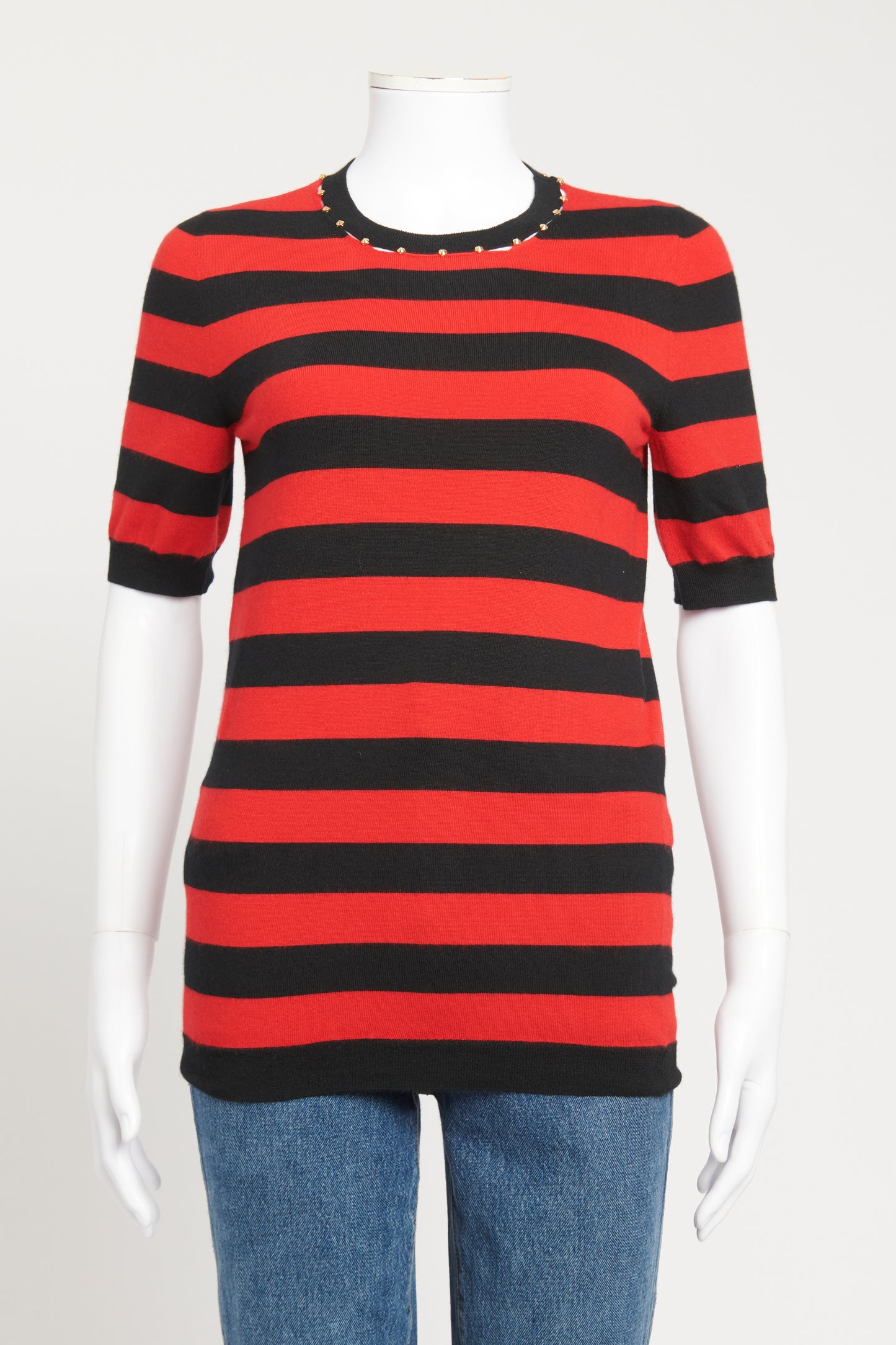 Red and Black Striped Cashmere Preowned Top