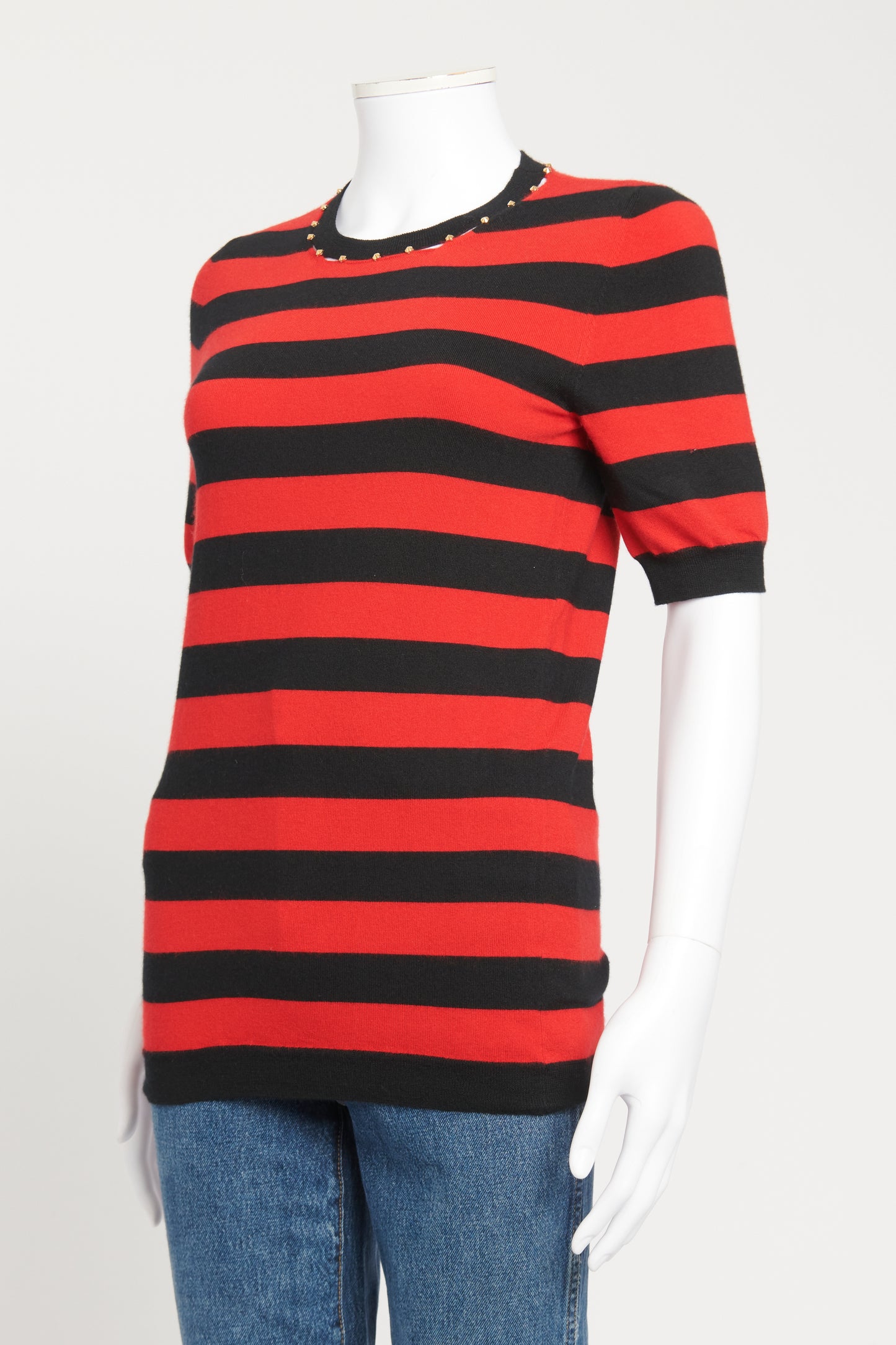 Red and Black Striped Cashmere Preowned Top