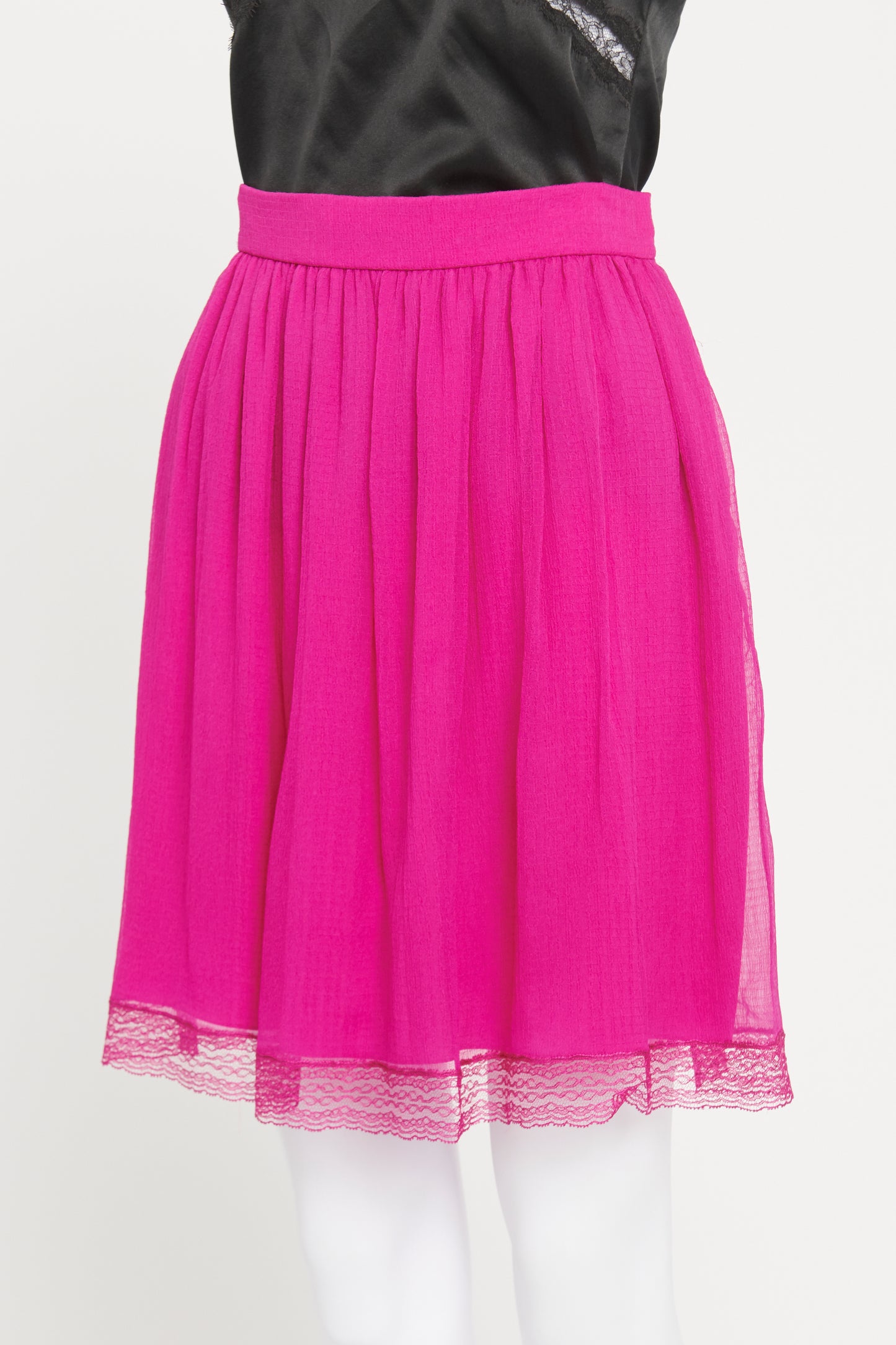 Magenta Silk Mini Skirt With Lace Hem