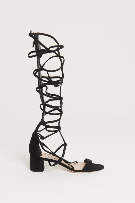 Black Suede Preowned Gladiator Sandals