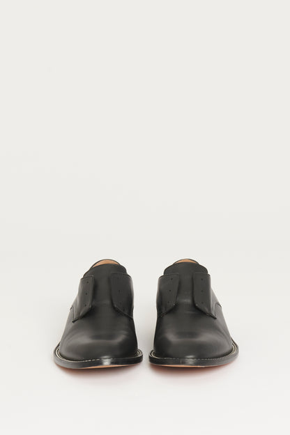 Black Calfskin Preowned Laceless Chain Oxfords