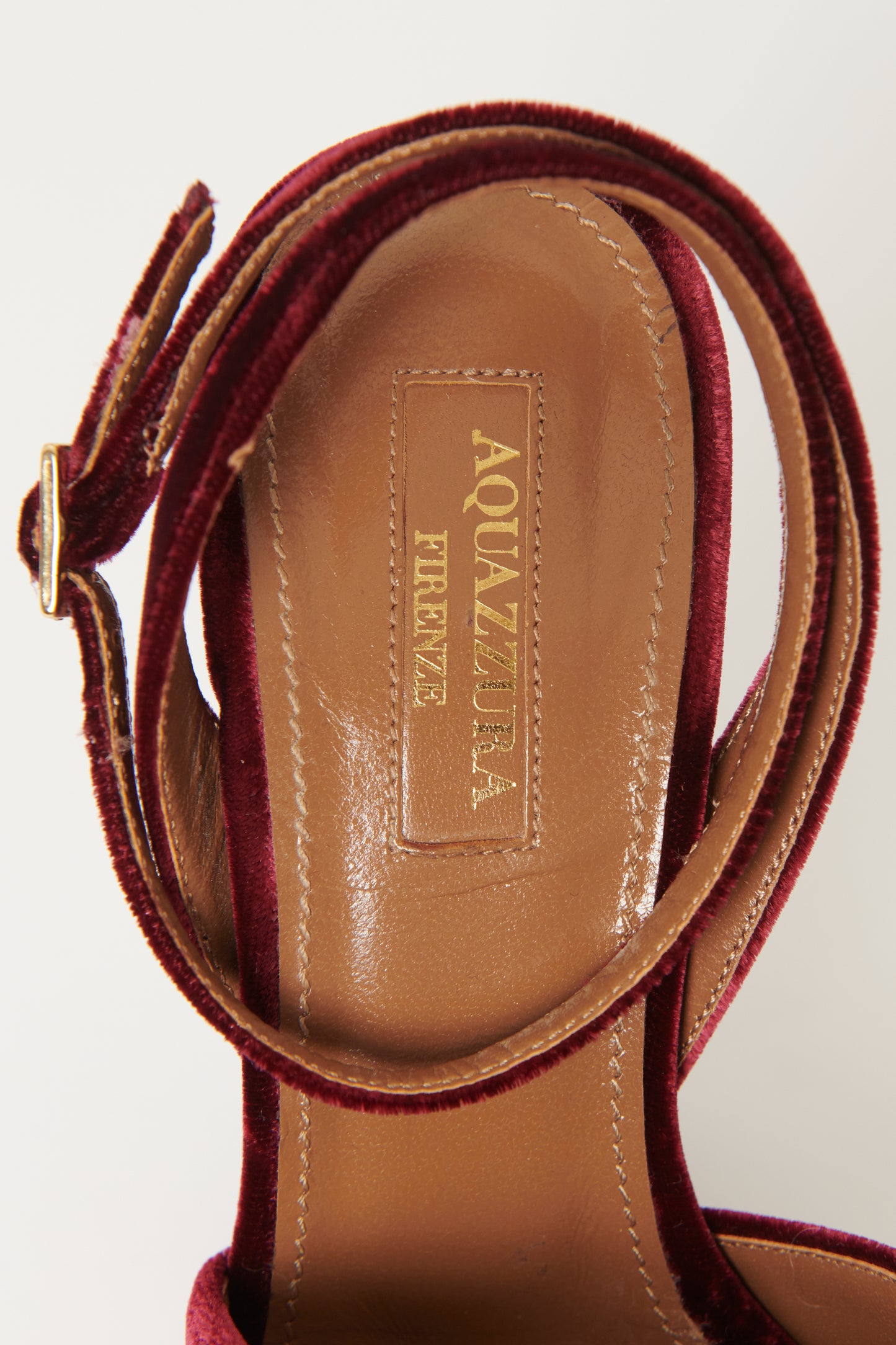 Burgundy Velvet Preowned Platform Sandals