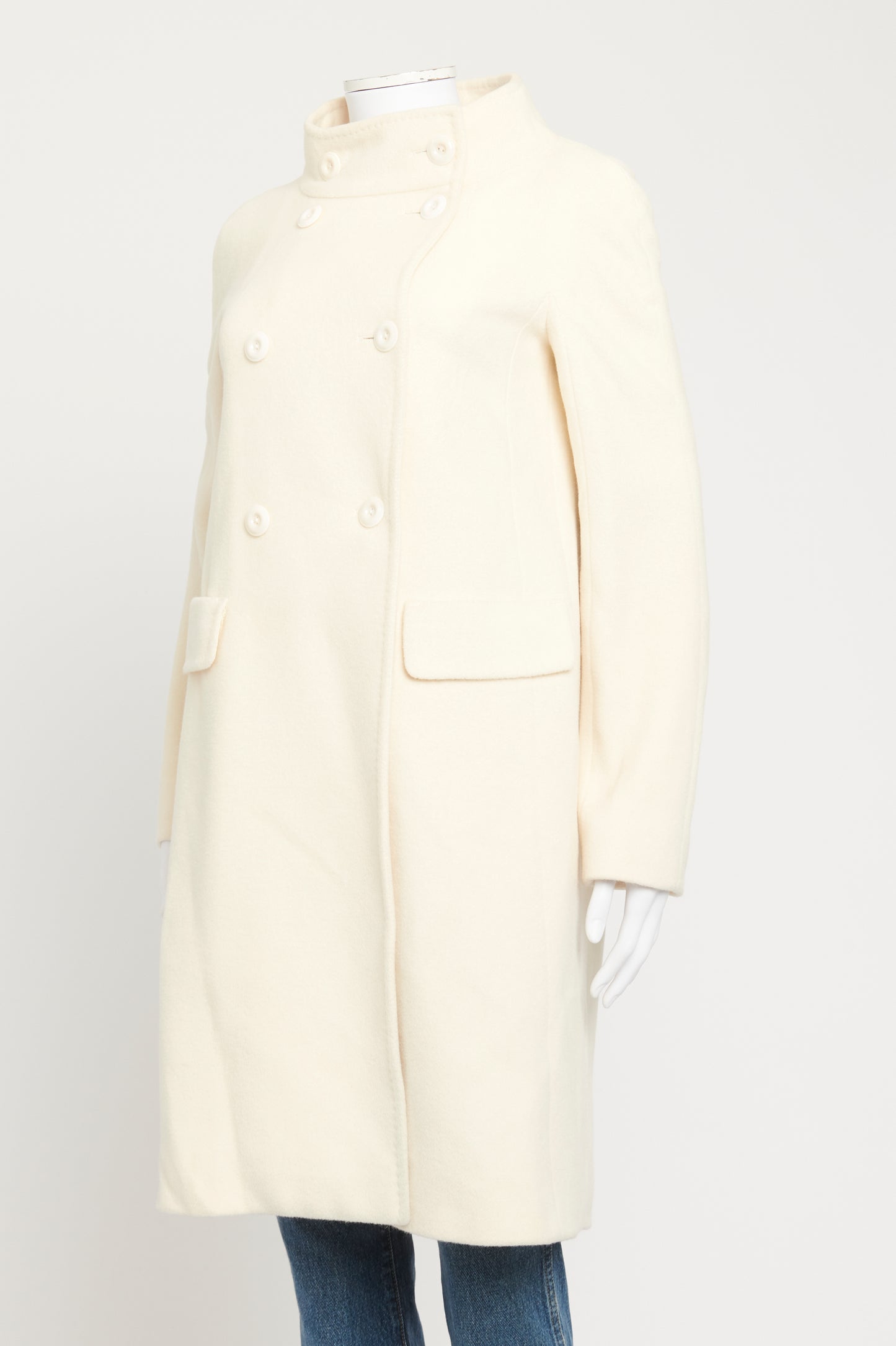 Cream Preowned Overcoat With Wraparound Collar