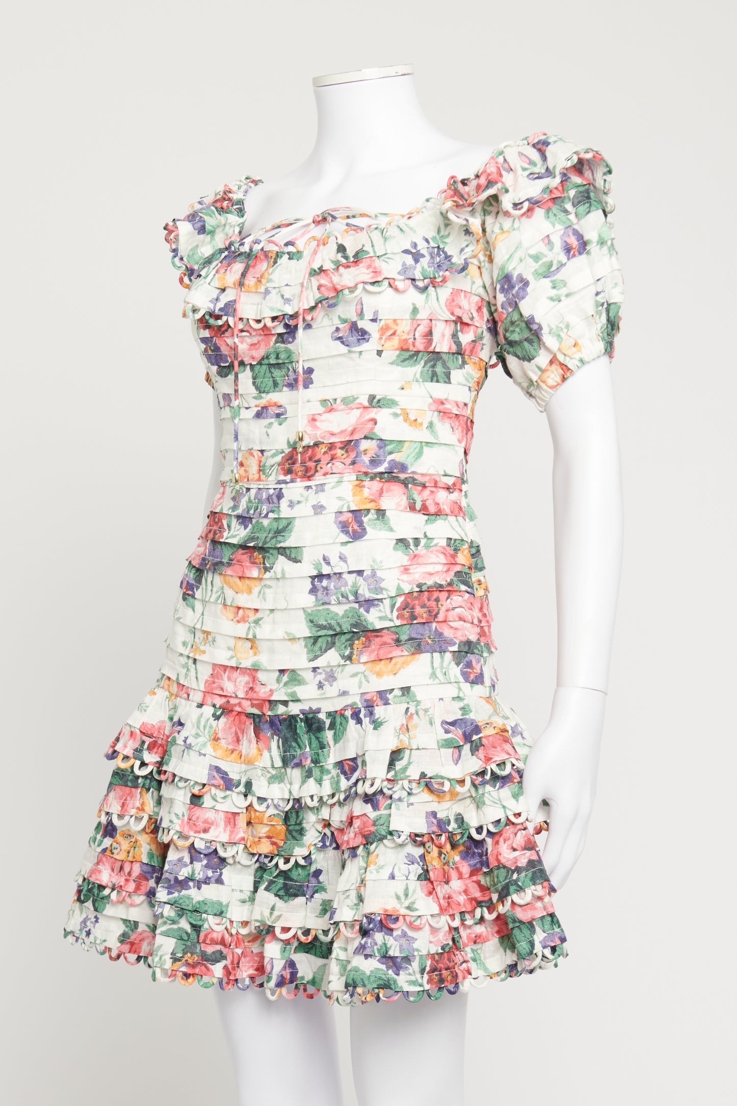 Floral Print Preowned Pleated Mini Dress