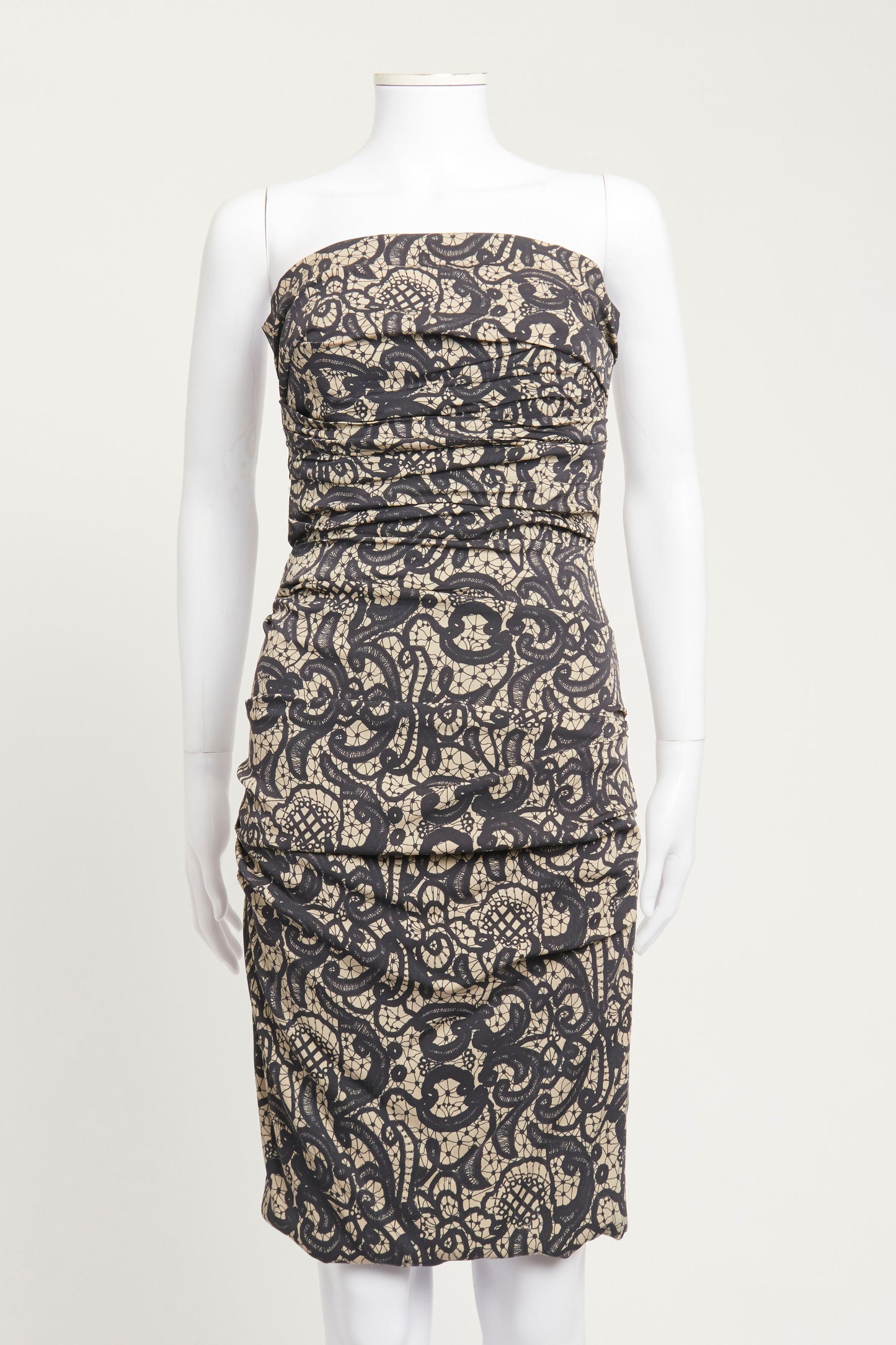 Black & Beige Silk Preowned Lace Effect Mini Dress