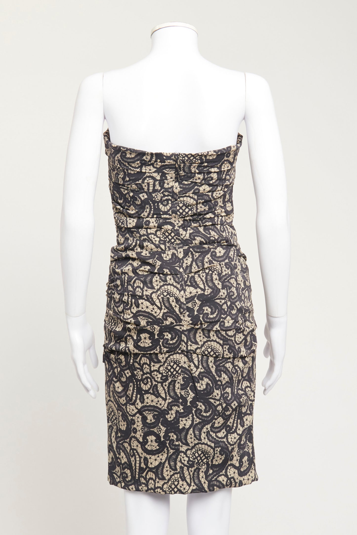 Black & Beige Silk Preowned Lace Effect Mini Dress