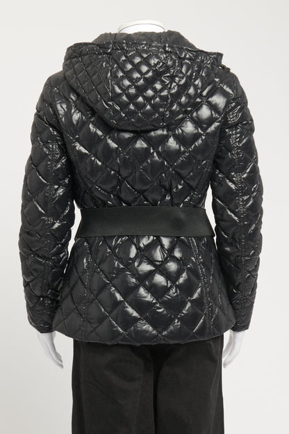 Black Belted Hooded Quilted Preowned Down Jacket