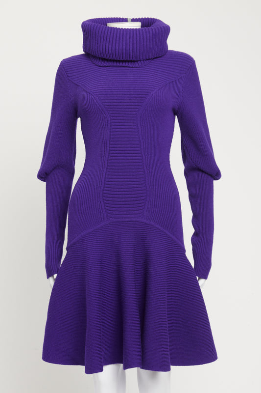 Purple Wool Preowned Knitted Flared Mini Dress