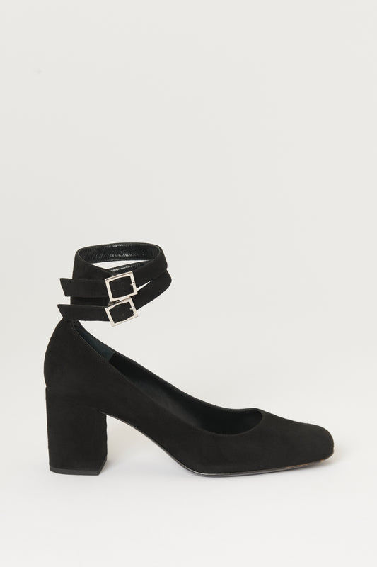 Black Suede Preowned Block Heel Pumps