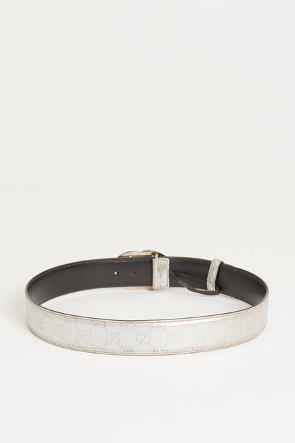 Silver Leather Preowned GG Belt