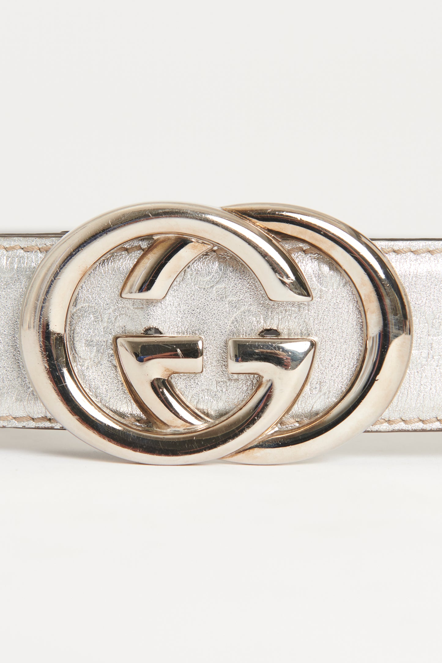 Silver Leather Preowned GG Belt