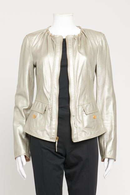 Metallic Preowned Leather Jacket With Rope Detail