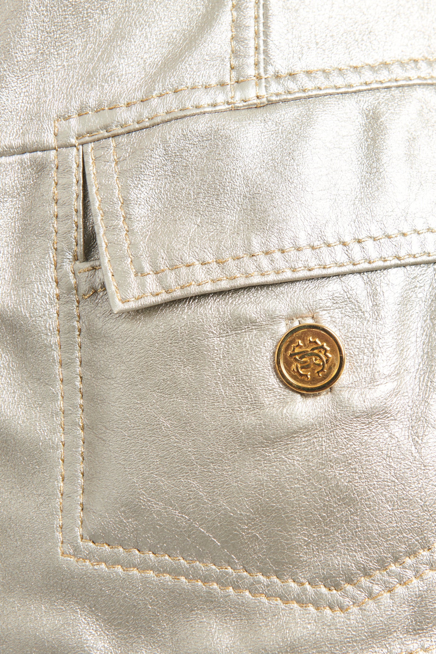 Metallic Preowned Leather Jacket With Rope Detail