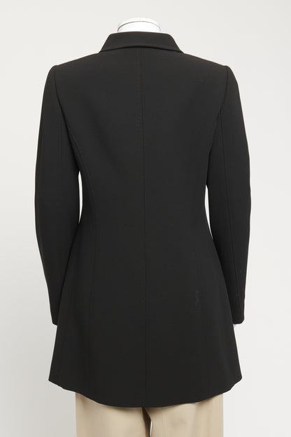 Black Double-Breasted Preowned Coat With Polka Dots Print Lining
