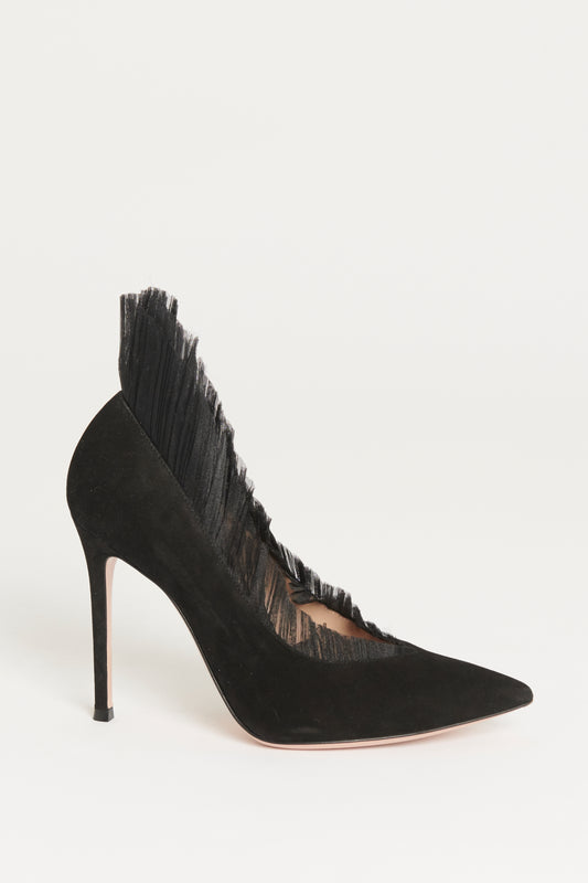 Black Suede Divine 105 With Tulle Detail Preowned Heels