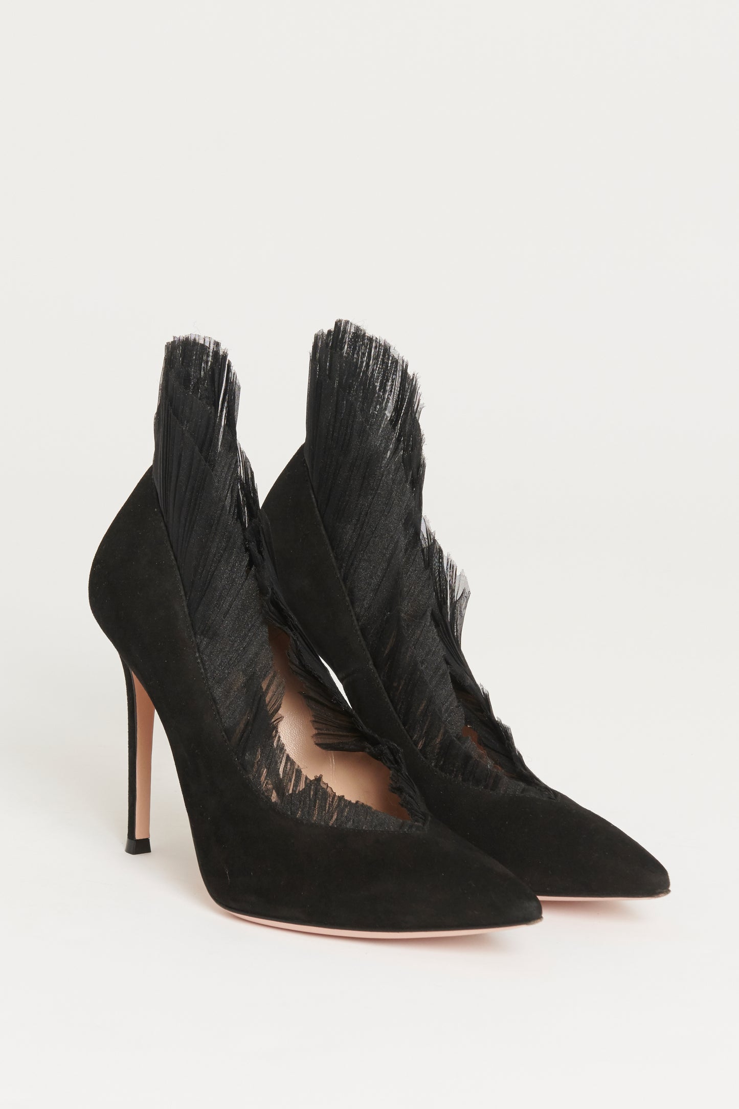 Black Suede Divine 105 With Tulle Detail Preowned Heels