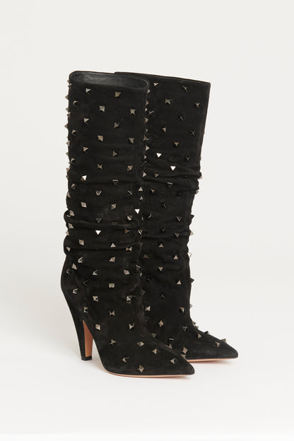 Black Suede Slouchy Rockstud Preowned Boots
