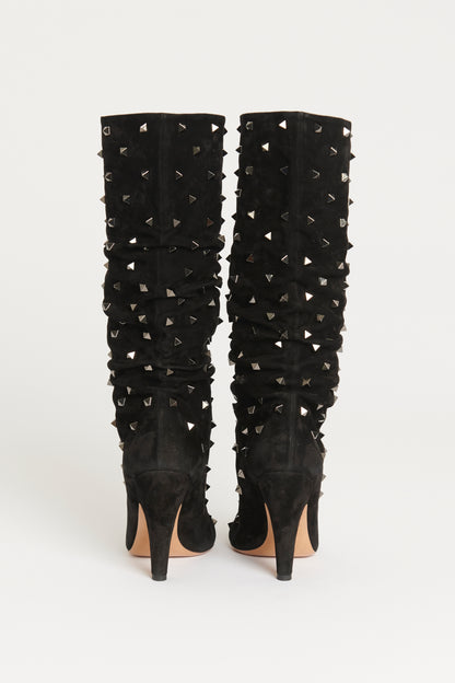 Black Suede Slouchy Rockstud Preowned Boots