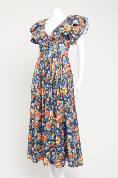 Blue Preowned Maxi Dress With Floral Print