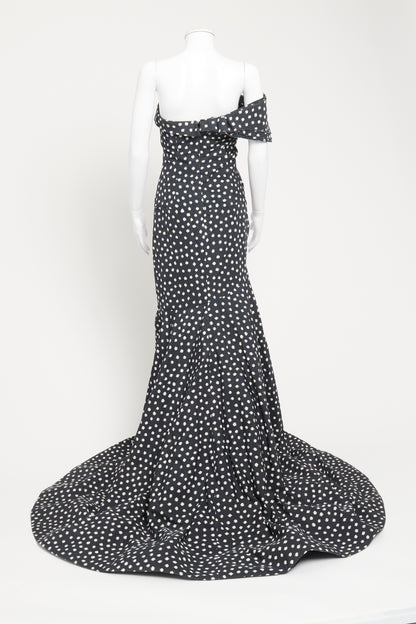 2012 Navy Silk Preowned One Shoulder Polka Dol Gown