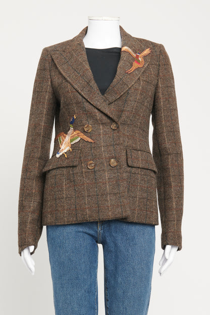 Brown Wool Preowned Blazer With Embroideries