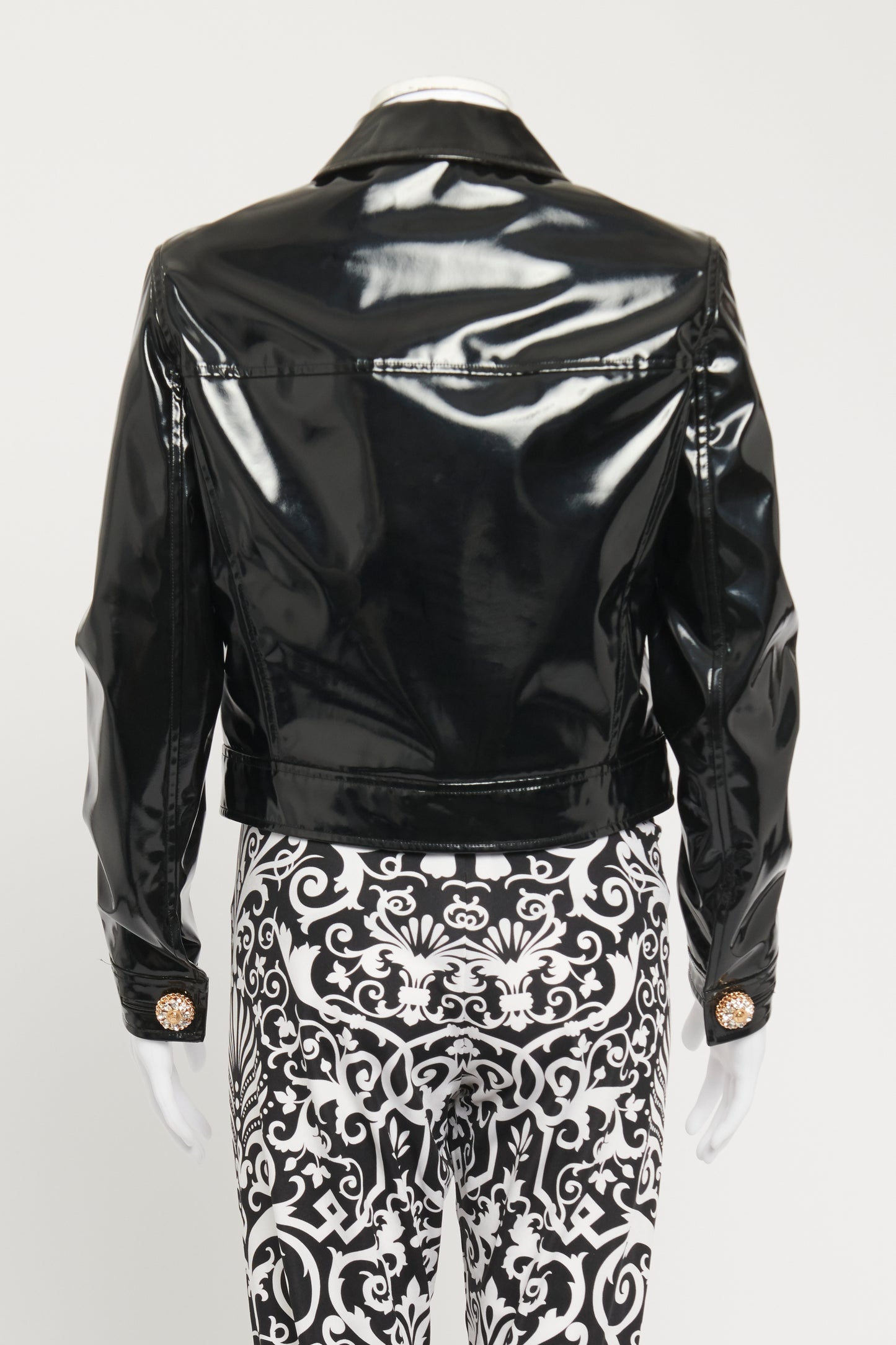 Black Shiny Preowned Jacket With Jewel Buttons