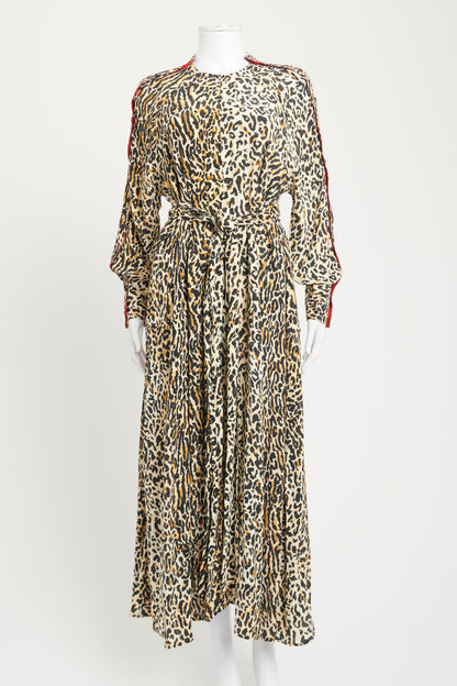 Printed Leopard Long Sleeve Crepe Belted Preowned Dress