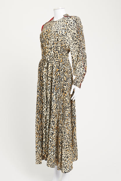 Printed Leopard Long Sleeve Crepe Belted Preowned Dress
