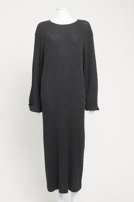 Grey Wool Cable Knit Preowned Sweater Dress