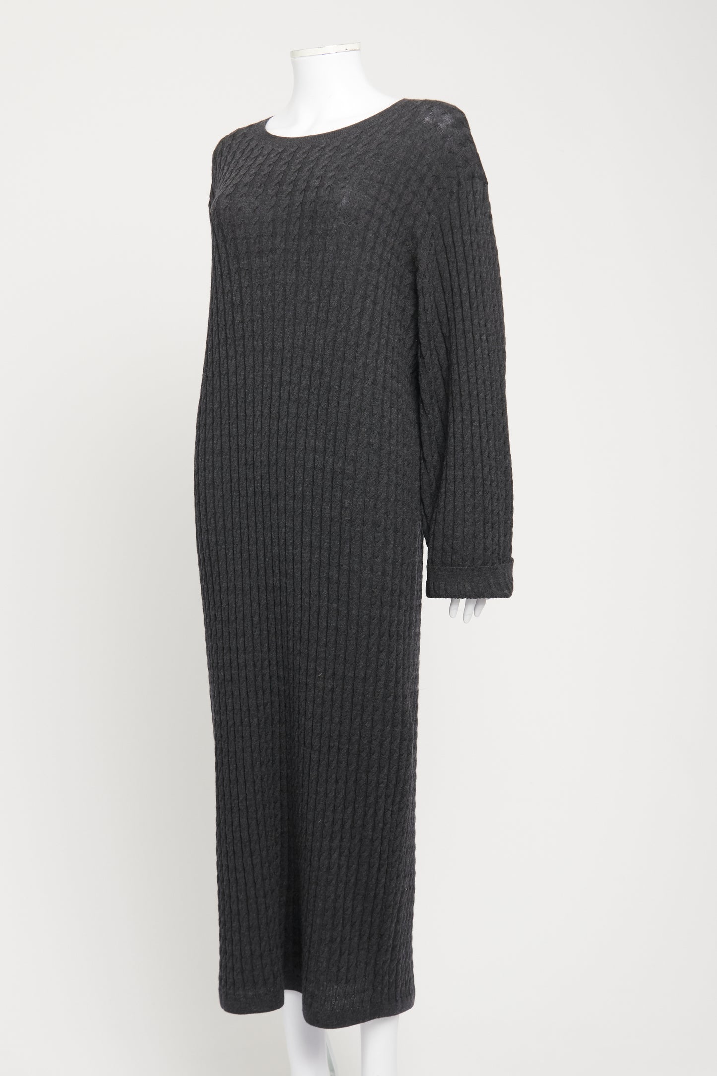 Grey Wool Cable Knit Preowned Sweater Dress