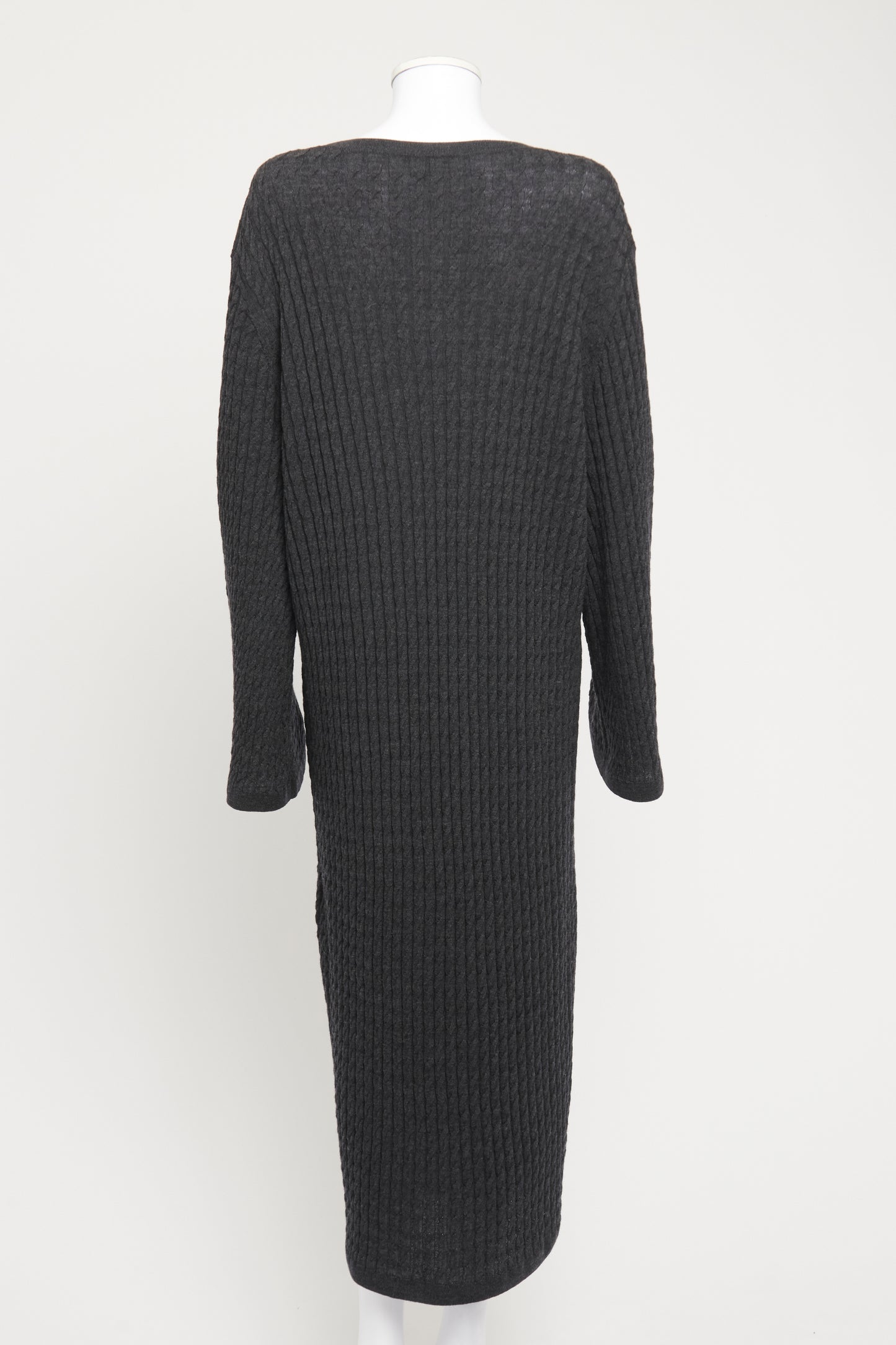 Grey Wool Cable Knit Preowned Sweater Dress