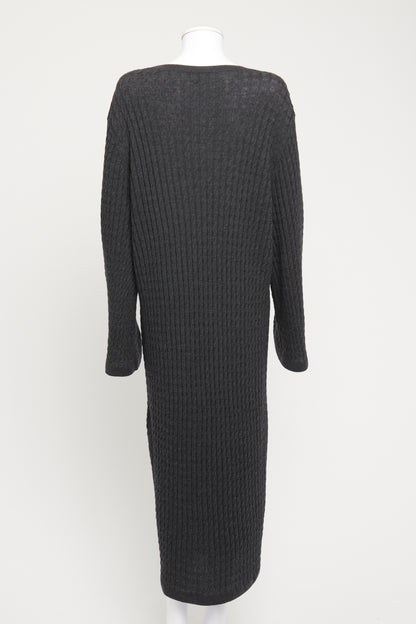 Grey Wool Cable Knit Preowned Sweater Dress